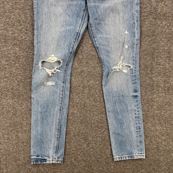 Levis 501 Skinny Jeans Womens 24x30 Light Wash Distressed Button Fly Denim Long - Picture 4 of 11